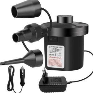 Jsdoin Electric Inflator, Portable Electric Air Pump, 240 V AC/12 V DC Inflatable Mattress Inflator, Deflator for Pools, Boats, Inflatable Toys or Camping, with 3 Accessories